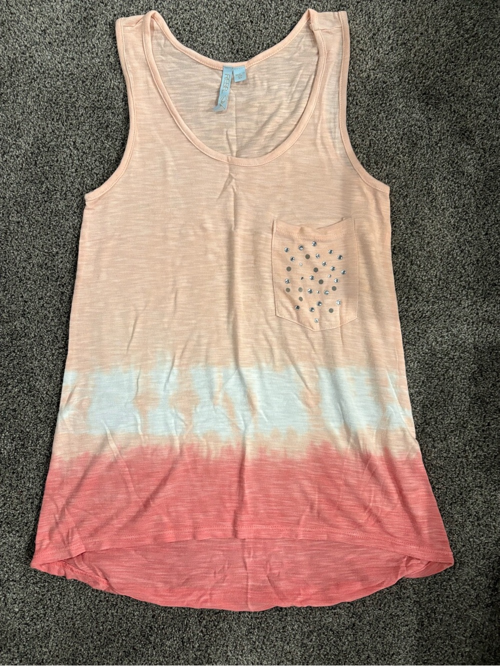 Stud-Pocket Dip-Dye Tank Top - Peach & Coral Ombre